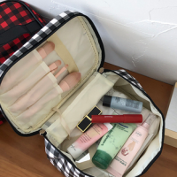 Plaid travel portable multi-functional large capacity make-up tool storage wash bag make-up bag fema