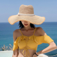 Big brim Raffi straw hat female summer burr tassel Jazz straw hat seaside travel sun hat Panama top